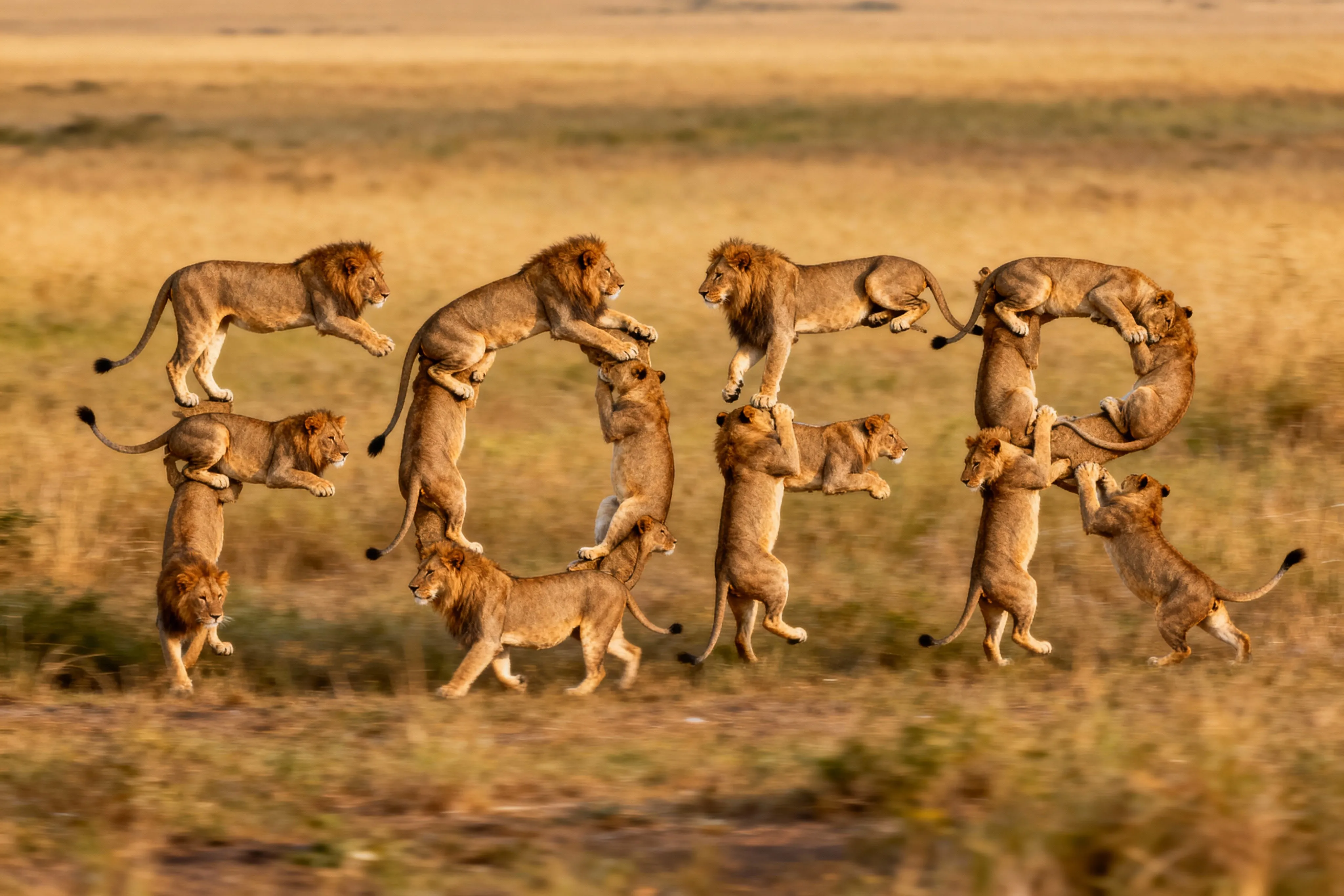 Lions spelling the word fofr